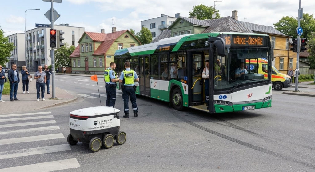 Incident cu un robot de livrări în Tallinn: nouă pasageri au ajuns la spital după o frânare bruscă