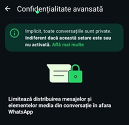 WhatsApp nu cere activarea setării de confidențialitate avansată pentru a proteja mesajele de inteligența artificială